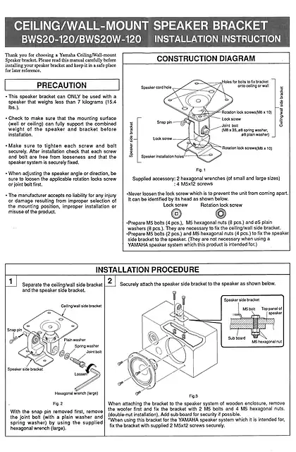 yamaha雅马哈BWS20-120, BWS20W-120  Installation Instruction EN (image)